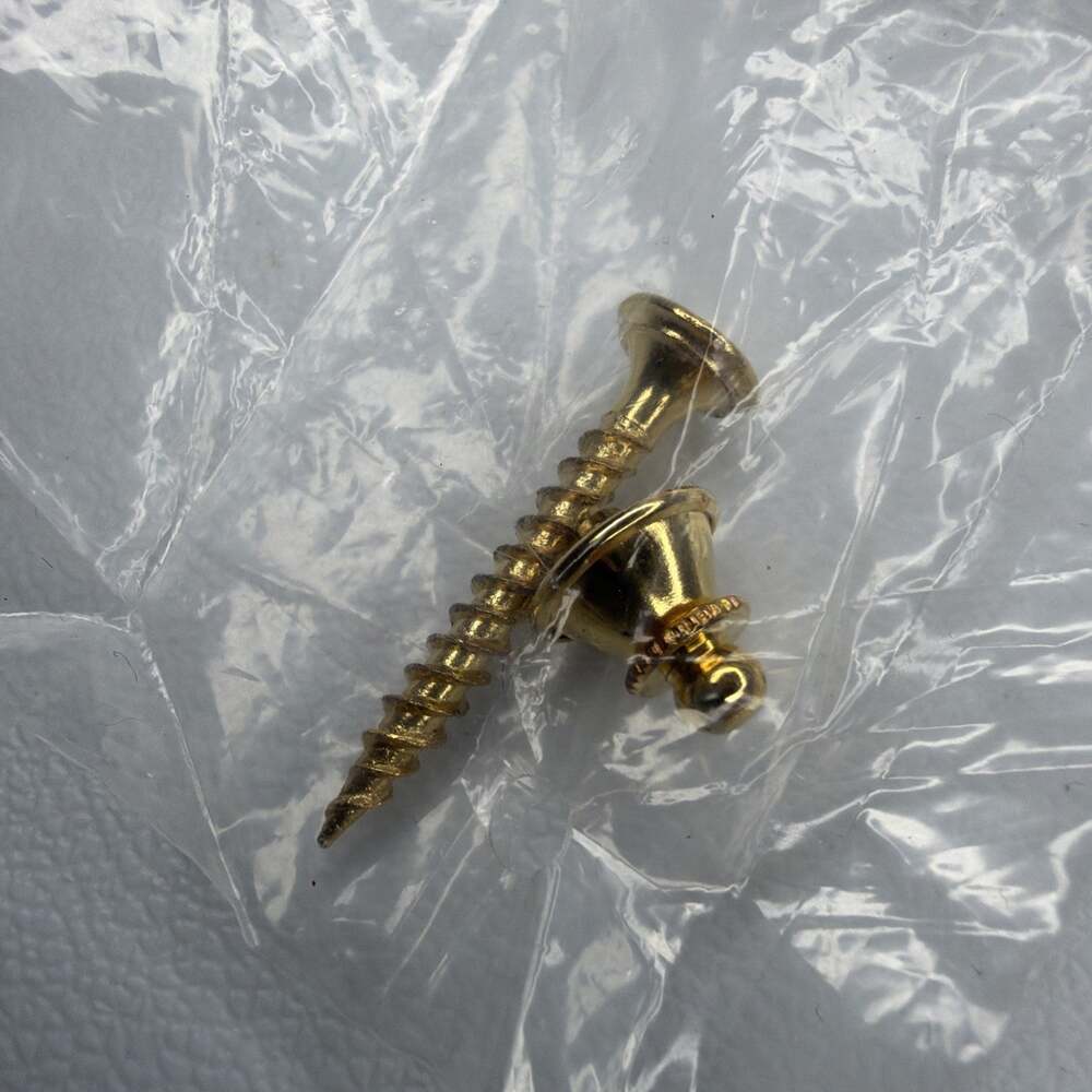 New Vintage Gold Tone Phillips Head Screw Tie Pin Tac w/Chain and Lapel Pin Set